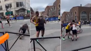 Bỏ mục tiêu cá nhân, dìu đối thủ kiệt sức về đích ở Boston Marathon