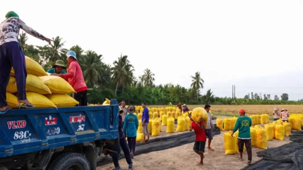 Đội nắng vác lúa mùa gặt, lao động miền Tây 'ai mệt thì anh em đỡ cho'